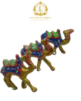 Handcrafted Paper Mache Camel Family Figurines, Set of 3, Gold Colour