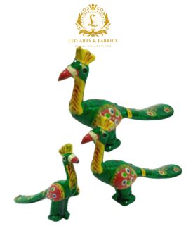 Paper Mache Peacock Figurines, Set of 3, Green Color