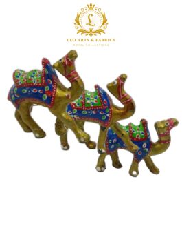 Handcrafted Paper Mache Camel Family Figurines, Set of 3, Gold Colour