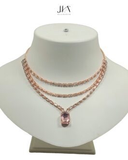 Jia Glamour – Handcrafted Rose Gold Plated AD Necklace Set with Earrings – Pink Stones, Suited for Party Casual Formal for Women