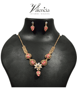 Handcrafted Rose Gold Plated Necklace Jewelry Set with Heart Shaped Pendant and Earrings Suited for Party Casual Formal for Women