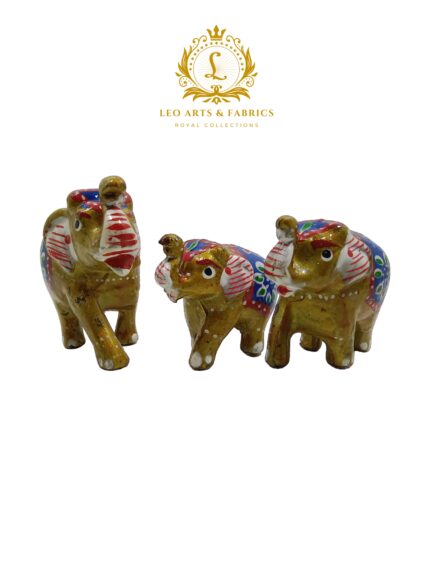 Handcrafted Paper Mache Elephant Family Figurines, Set of 3, Golden Colour - Image 3