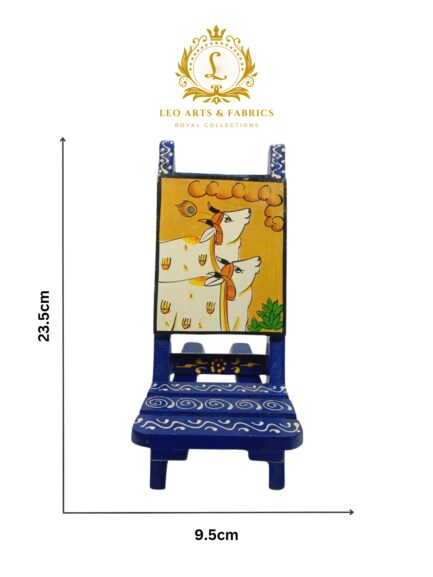 Handcrafted Wooden Chair Mobile Stand - Kamdhenu Design, Blue, L 23.5cm, W 9.5cm, H 4cm - Image 6