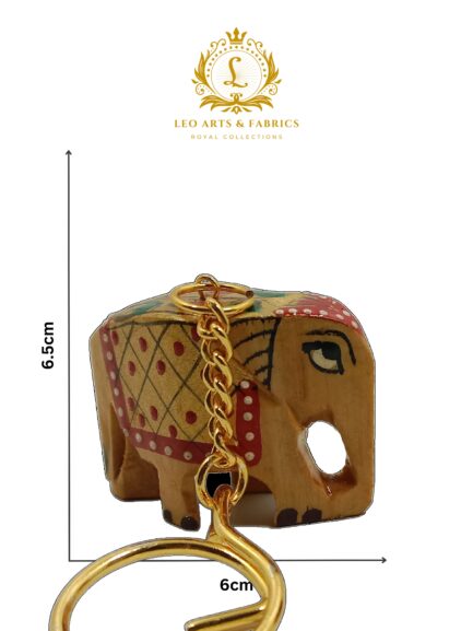 Handcrafted Wooden Elephant Key Chain, Decorative, Glittering Paint, 6.5 cm x 6 cm x 4.5 cm - Image 4