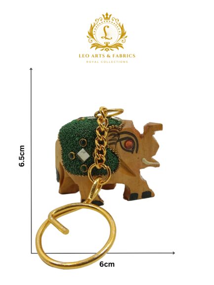 Handcrafted Wooden Elephant Key Chain, Decorative, Bajni Design, Greeting, Green, 6.5 cm x 6 cm x 4.5 cm - Image 4