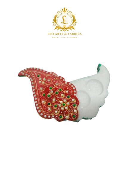 Handmade Marble Meenakari Ganapati Chopda, 13cm x 8cm x 3cm, Red with Green and Pearl Embellishments - Image 7