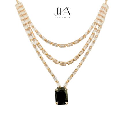 Jia Handcrafted Rose Gold Plated Necklace Set with Earrings, Black Gemstones - Image 3