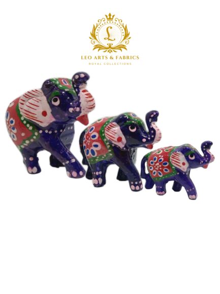 Handcrafted Paper Mache Elephant Family Figurines, Set of 3, Violet - Image 5