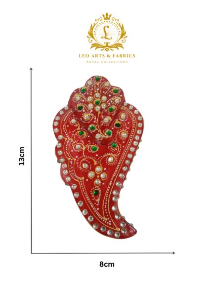 Handmade Marble Meenakari Ganapati Chopda, 13cm x 8cm x 3cm, Red with Green and Pearl Embellishments - Image 8