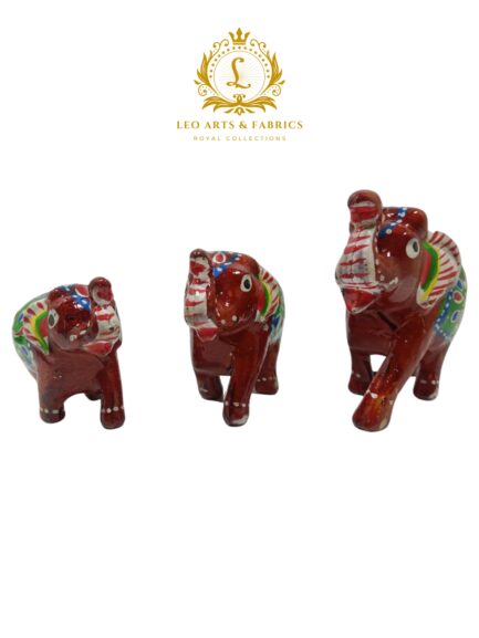 Handcrafted Paper Mache Elephant Family Figurines, Set of 3, Maroon - Image 6