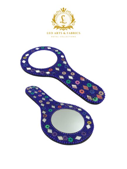 Decorative Handmade Vanity Mirror with Lac Work, Round, Blue, Easy to Carry - Image 3