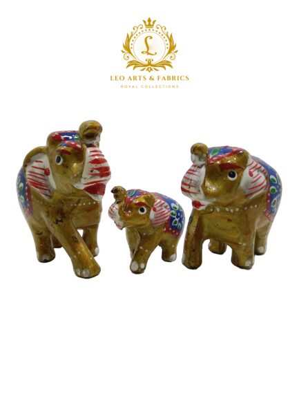 Handcrafted Paper Mache Elephant Family Figurines, Set of 3, Golden Colour - Image 4