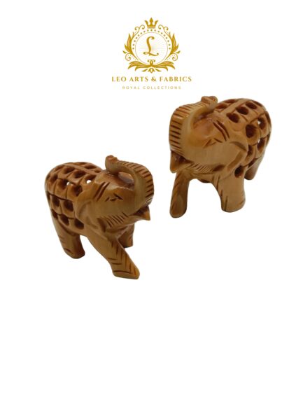 Hand Carved Wooden Undercut Jali Elephant Figurine, Salute, 5 cm, Pack of 2 - Image 4