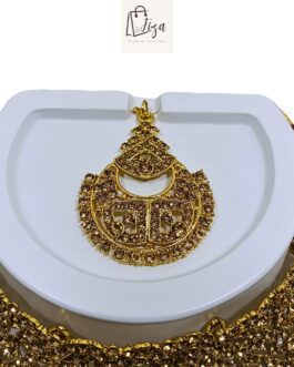 Fiza Handcrafted Gold Plated Necklace Jewellery Set with Earrings And Mangtika, AD Brown