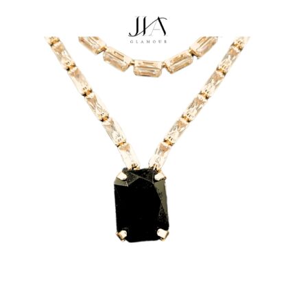 Jia Handcrafted Rose Gold Plated Necklace Set with Earrings, Black Gemstones - Image 4