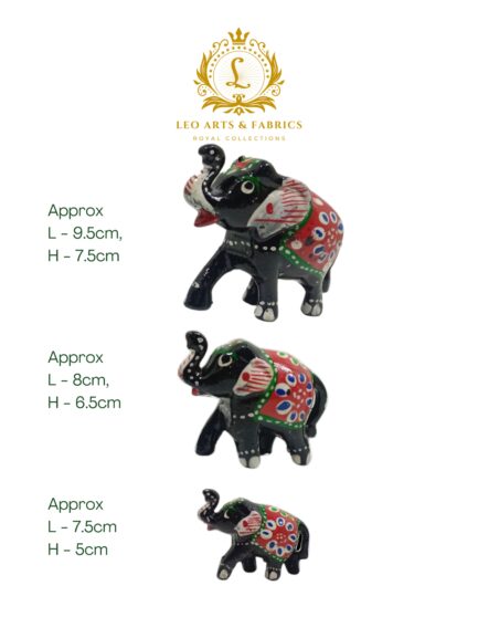 Handcrafted Paper Mache Elephant Family Figurines, Set of 3, Black and Red Colour - Image 5