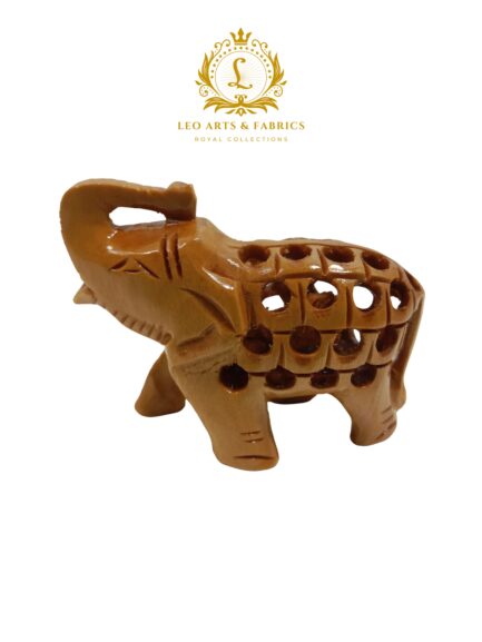 Hand Carved Wooden Undercut Jali Elephant Figurine, Salute, 5 cm, Pack of 2 - Image 5