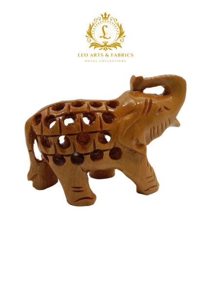 Hand Carved Wooden Undercut Jali Elephant Figurine, Salute, 5 cm, Pack of 2 - Image 6