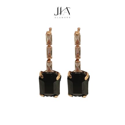 Jia Handcrafted Rose Gold Plated Necklace Set with Earrings, Black Gemstones - Image 5