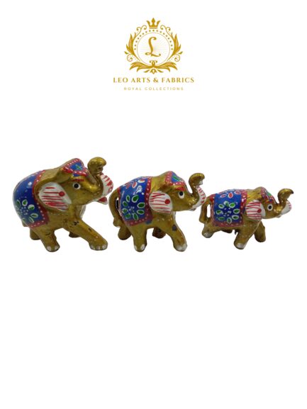 Handcrafted Paper Mache Elephant Family Figurines, Set of 3, Golden Colour - Image 5