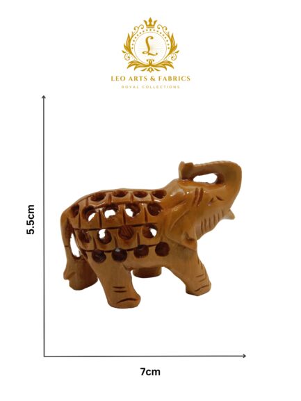 Hand Carved Wooden Undercut Jali Elephant Figurine, Salute, 5 cm, Pack of 2 - Image 7