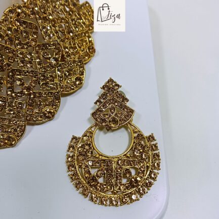 Fiza Handcrafted Gold Plated Necklace Jewellery Set with Earrings And Mangtika, AD Brown - Image 5