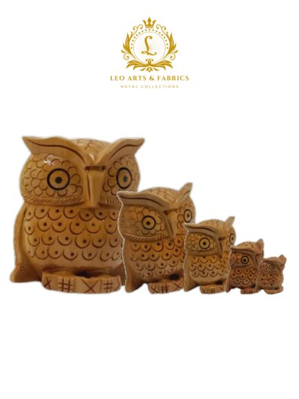 Handcrafted Wooden Owl Family Figurines, Set of 5, Plain Design, 3.5-8cm - Image 5