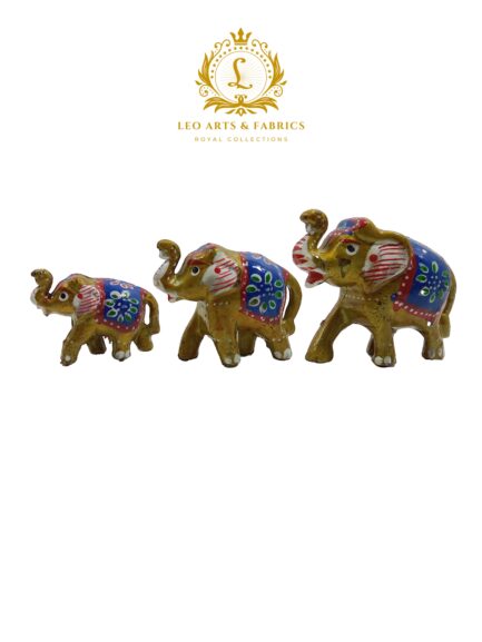 Handcrafted Paper Mache Elephant Family Figurines, Set of 3, Golden Colour - Image 6