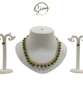 Sierra Handcrafted Gold Plated Necklace Jewellery Set with Earrings, AD, Pearl – Green