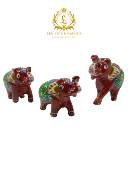 Handcrafted Paper Mache Elephant Family Figurines, Set of 3, Maroon - Image 2