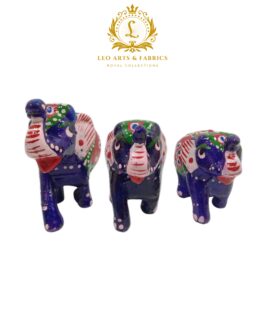 Handcrafted Paper Mache Elephant Family Figurines, Set of 3, Violet