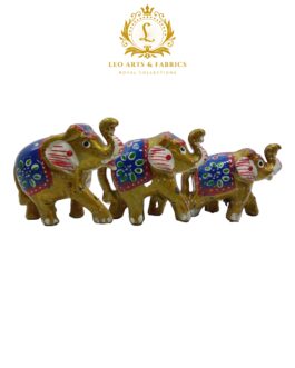 Handcrafted Paper Mache Elephant Family Figurines, Set of 3, Golden Colour