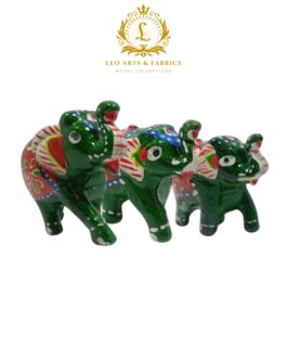 Handcrafted Paper Mache Elephant Family Figurines, Set of 3, Green