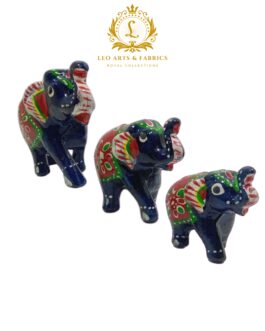 Handcrafted Paper Mache Elephant Family Figurines, Set of 3, Navy Blue