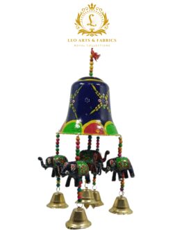 Handcrafted Large Wind chime, Navy Blue, with Multicolored Elephants, Bells, 30cm