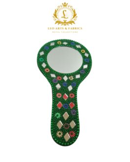 Decorative Handmade Vanity Mirror with Lac Work, Round, Green, Easy to Carry