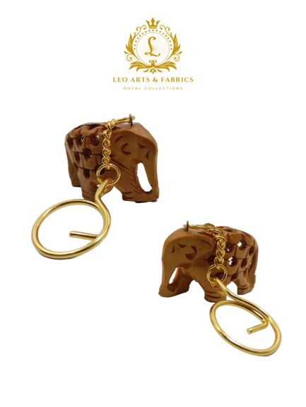 Handcrafted Wooden Elephant Key Chain, Decorative, Jali Design, 6.5 cm x 6 cm x 4.5 cm - Image 2