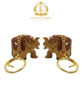 Handcrafted Wooden Elephant Key Chain, Decorative, Bajni Design, Maroon, 6.5 cm x 6 cm x 4.5 cm