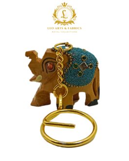 Handcrafted Wooden Elephant Key Chain, Decorative, Bajni Design, Blue, 6.5 cm x 6 cm x 4.5 cm