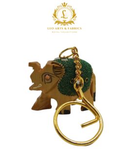 Handcrafted Wooden Elephant Key Chain, Decorative, Bajni Design, Greeting, Green, 6.5 cm x 6 cm x 4.5 cm