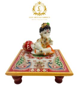 Handcrafted Marble Chowki with Krishna Idol, 10 x 10 x 3 cm Chowki, 8 x 4 x 7 cm Krishna Idol