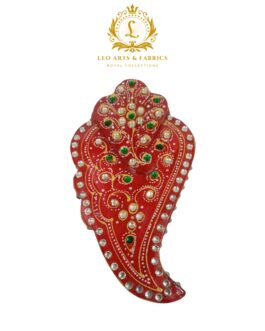 Handmade Marble Meenakari Ganapati Chopda, 13cm x 8cm x 3cm, Red with Green and Pearl Embellishments