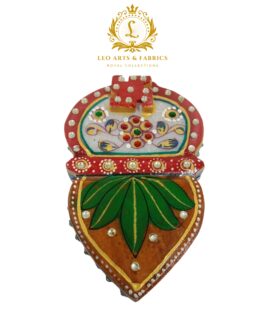 Handmade Marble Meenakari Chopda Kalash, 13cm x 8cm x 3cm, Red with Green and Pearl Embellishments