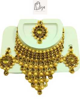 Fiza Handcrafted Gold Plated Necklace Jewellery Set with Earrings And Mangtika, AD, Pearl