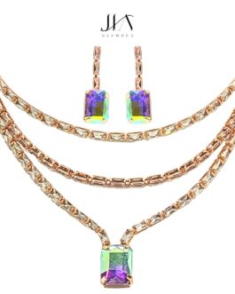 Jia Glamour Handcrafted Rose Gold Plated AD Necklace Set with Earrings Multiglow