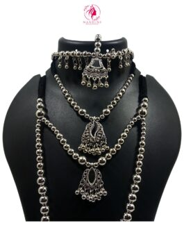 Nandini Women’s Traditional Jewellery Set with Necklaces, Earrings, and Bracelets, Silver Tone