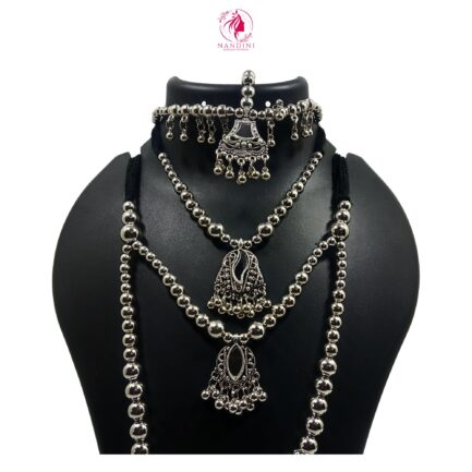 Nandini Women's Traditional Jewellery Set with Necklaces, Earrings, and Bracelets, Silver Tone - Image 2