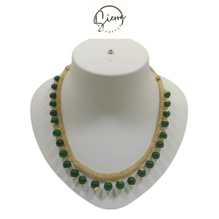 Sierra Handcrafted Gold Plated Necklace Jewellery Set with Earrings, AD, Pearl - Green - Image 2