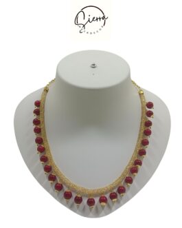 Sierra Handcrafted Gold Plated Necklace Jewellery Set with Earrings, AD, Pearl – Red