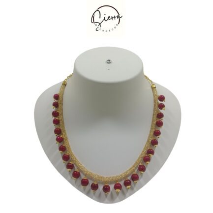 Sierra Handcrafted Gold Plated Necklace Jewellery Set with Earrings, AD, Pearl - Red - Image 2